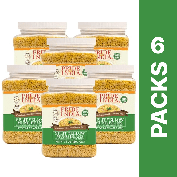 Pride Of India - PACK of 6 - Indian Split Yellow Mung Lentils - Protein And Fiber Rich Moong Dal, 1.5 Pound Jar
