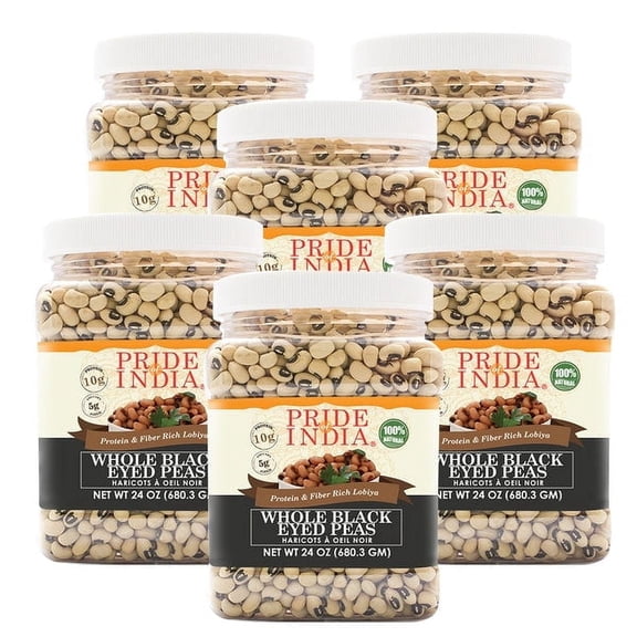 Pride Of India - PACK of 6 - Whole Black Eyed Peas - Lobia, 1.5 lb Jar
