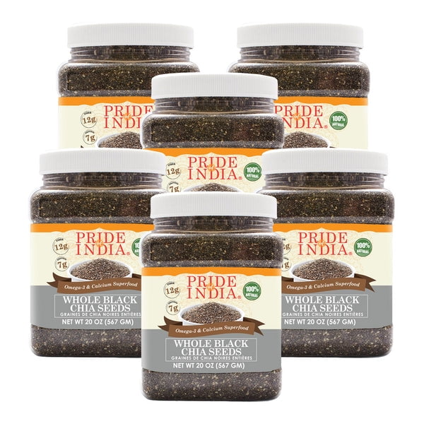 Pride of India Natural Black Chia Seeds, 20 oz Jar, Pack of 6