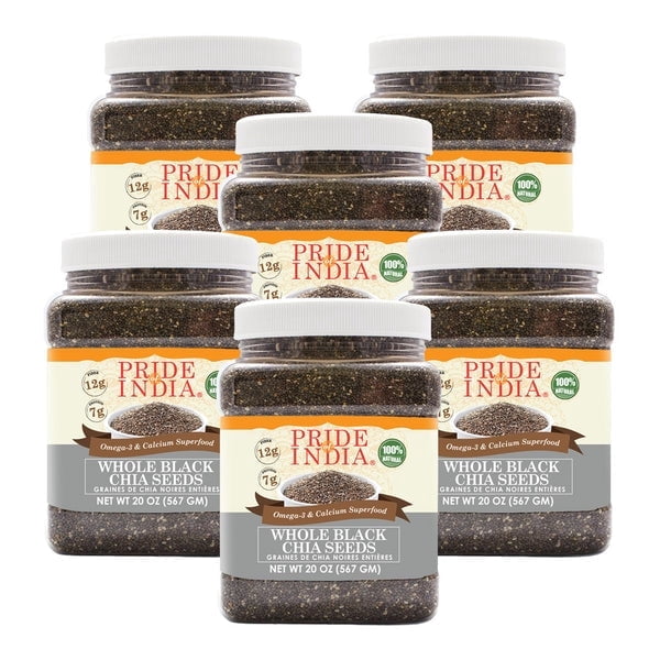 Pride of India Natural Black Chia Seeds, 20 oz Jar, Pack of 6