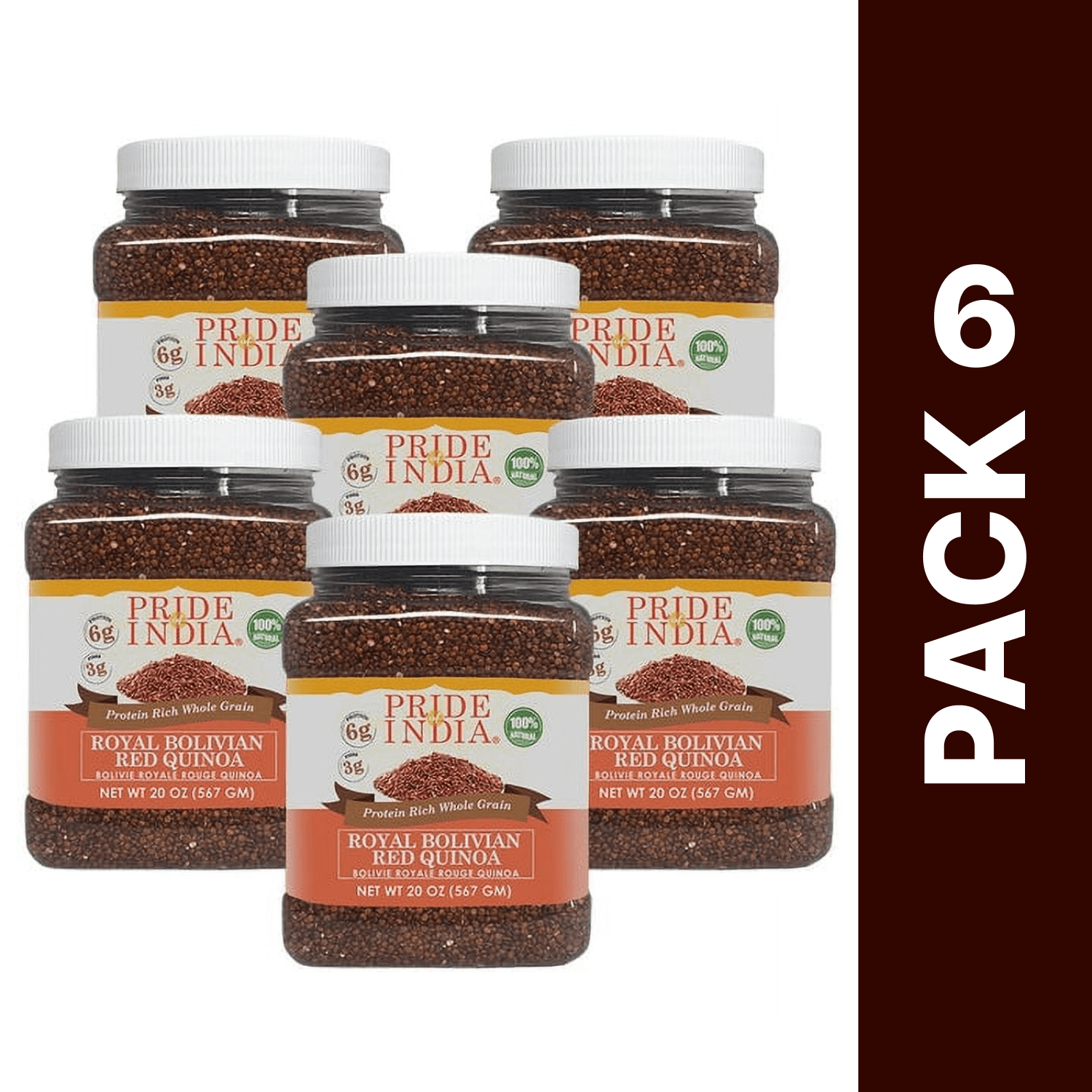Pride of India - Pack of 6 - Royal Bolivian Red Quinoa, 1.25 lbs Jars, Protein Rich, Gluten-Free Quinoa Whole Grain