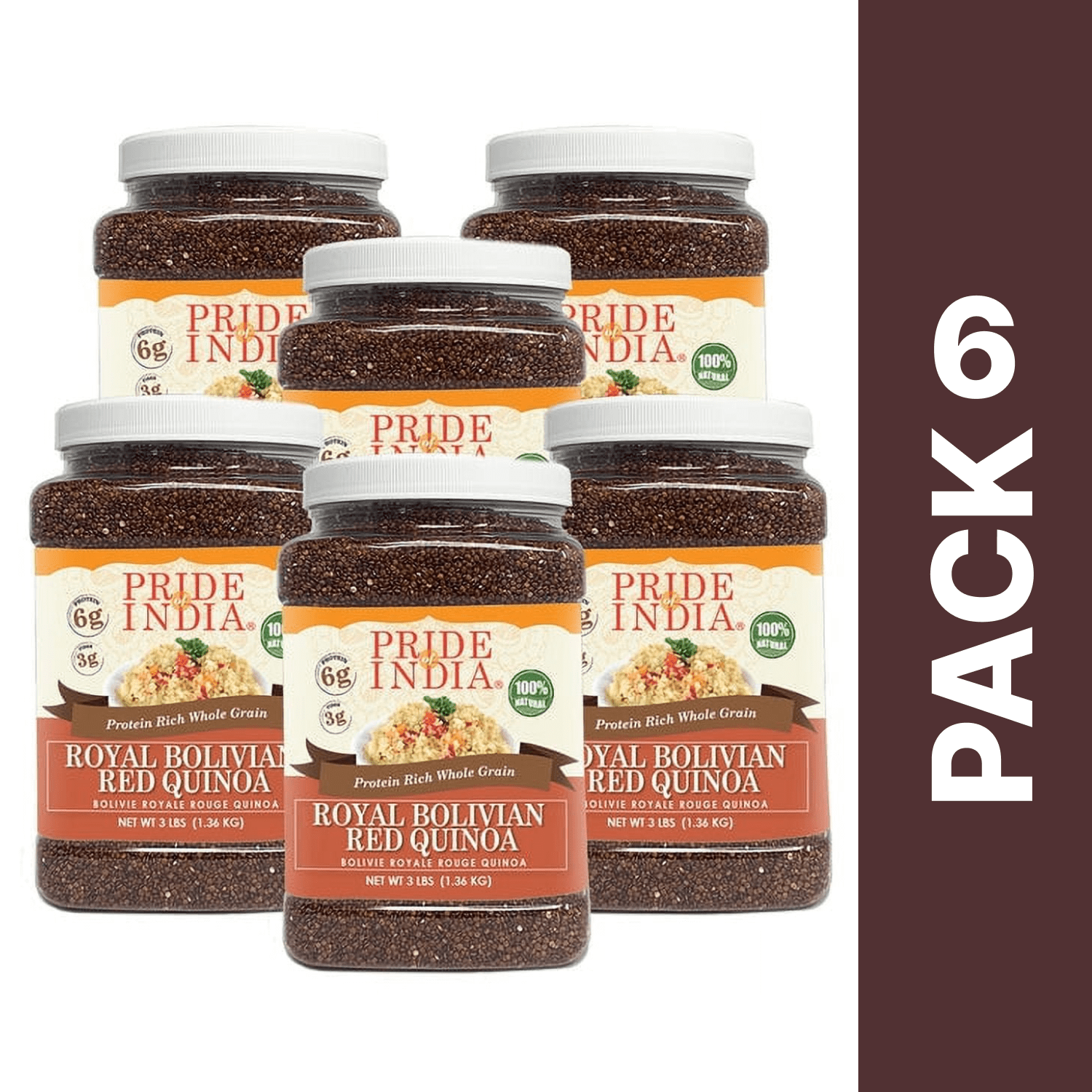 Pride of India - Pack of 6 - Royal Bolivian Red Quinoa, 3 lbs Jar, Protein Rich, Gluten Free Quinoa Whole Grain
