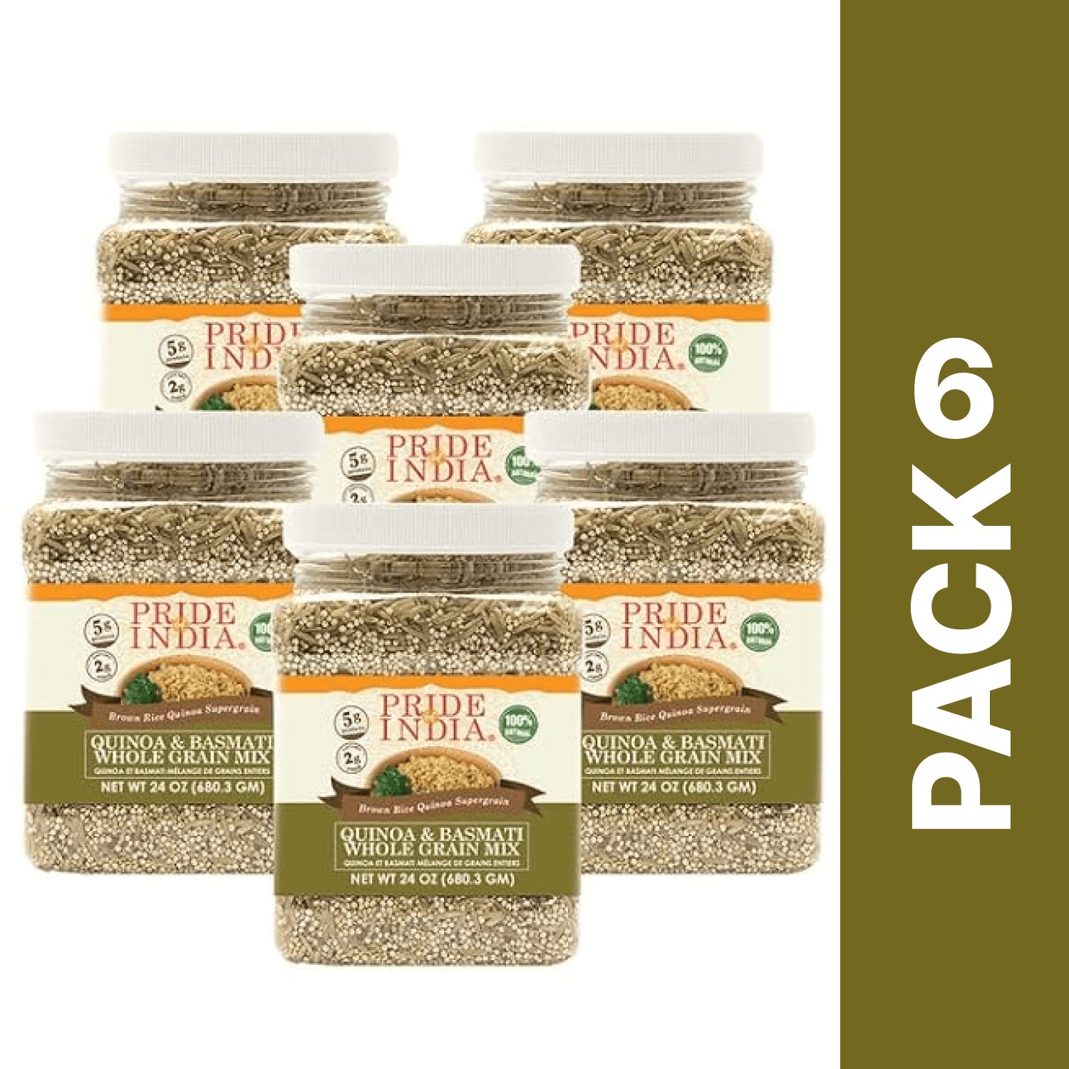 Pride Of India - Pack of 6 - White Quinoa And Brown Basmati Wholegrain Mix, 1.5 lbs Jar