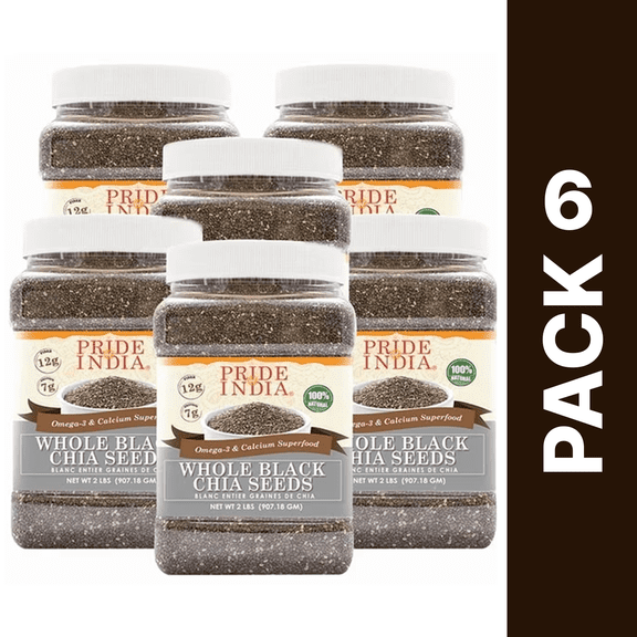 Pride of India - Pack of 6 - Black Chia Seeds, 2 lbs | Omega-3, Fiber Rich Superfood | Vegan, Gluten-Free