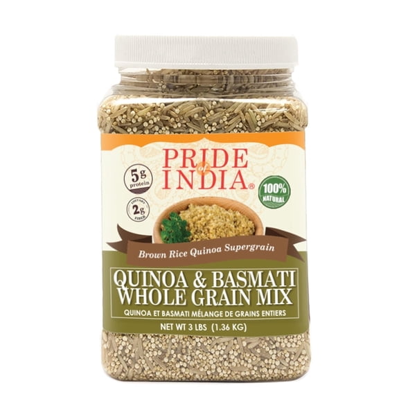 Pride Of India | Quinoa & Basmati Whole Grain Mix 3 lbs Jar | Brown Basmati Rice & Quinoa Blend - Supergrain Mix