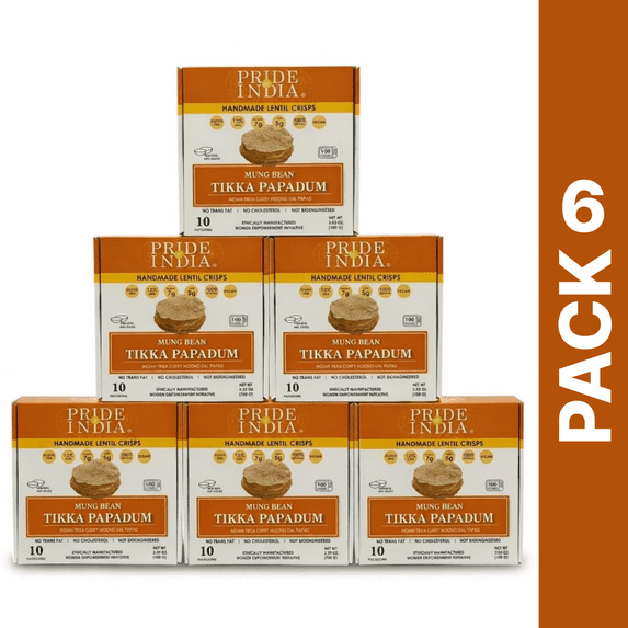 Pride Of India - Tikka Curry Mung Bean Papadum Lentil Crisp, Pack Of 6-10 count (3.53oz - 100gm) - Instant Microwaveable Vegan Healthy Crackers | Tastes like Indian Curry Sauce