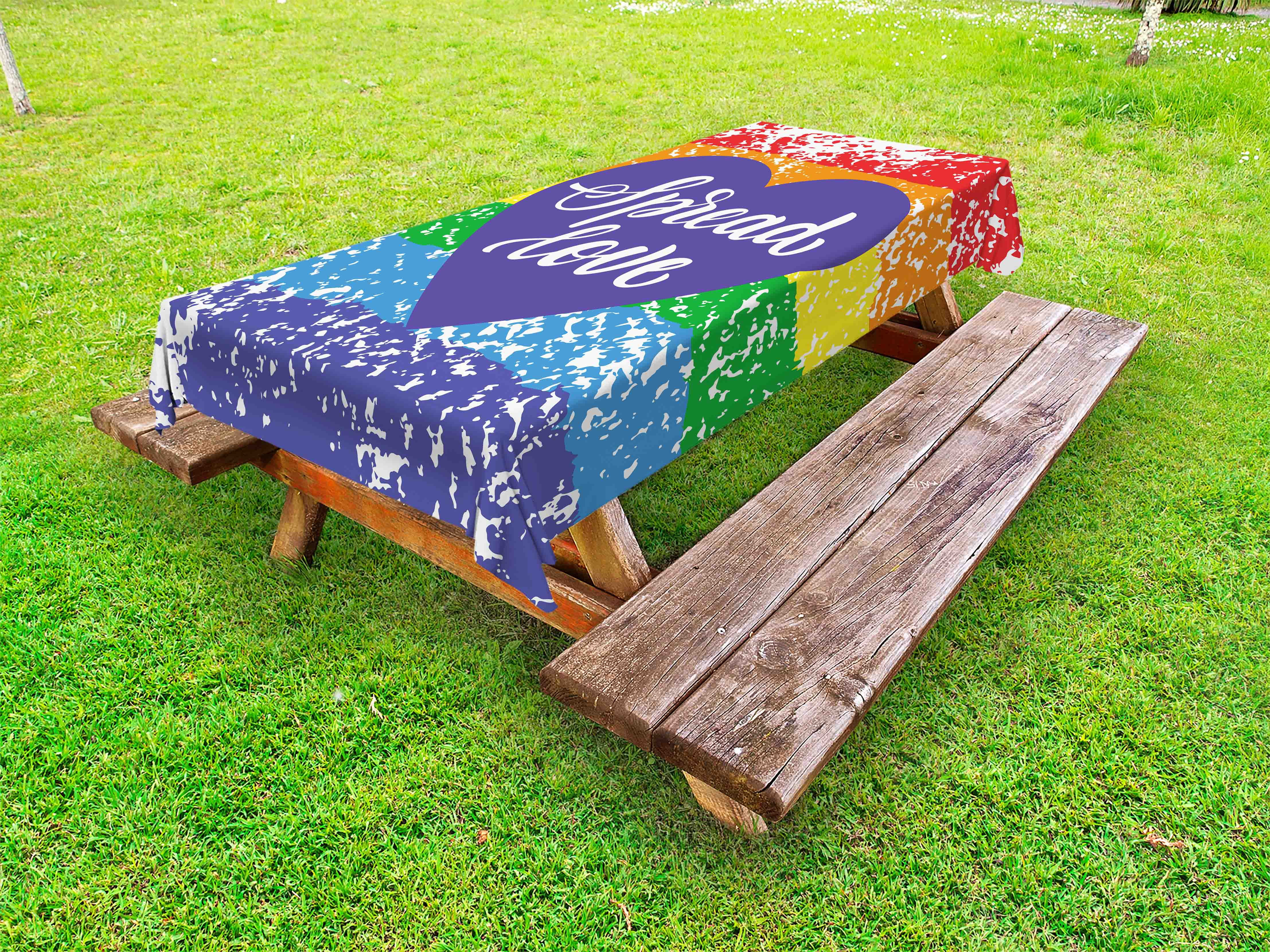 Pride Outdoor Tablecloth, Spread Love Inspirational Hand Writing Heart ... - Decorative Gay Reunions