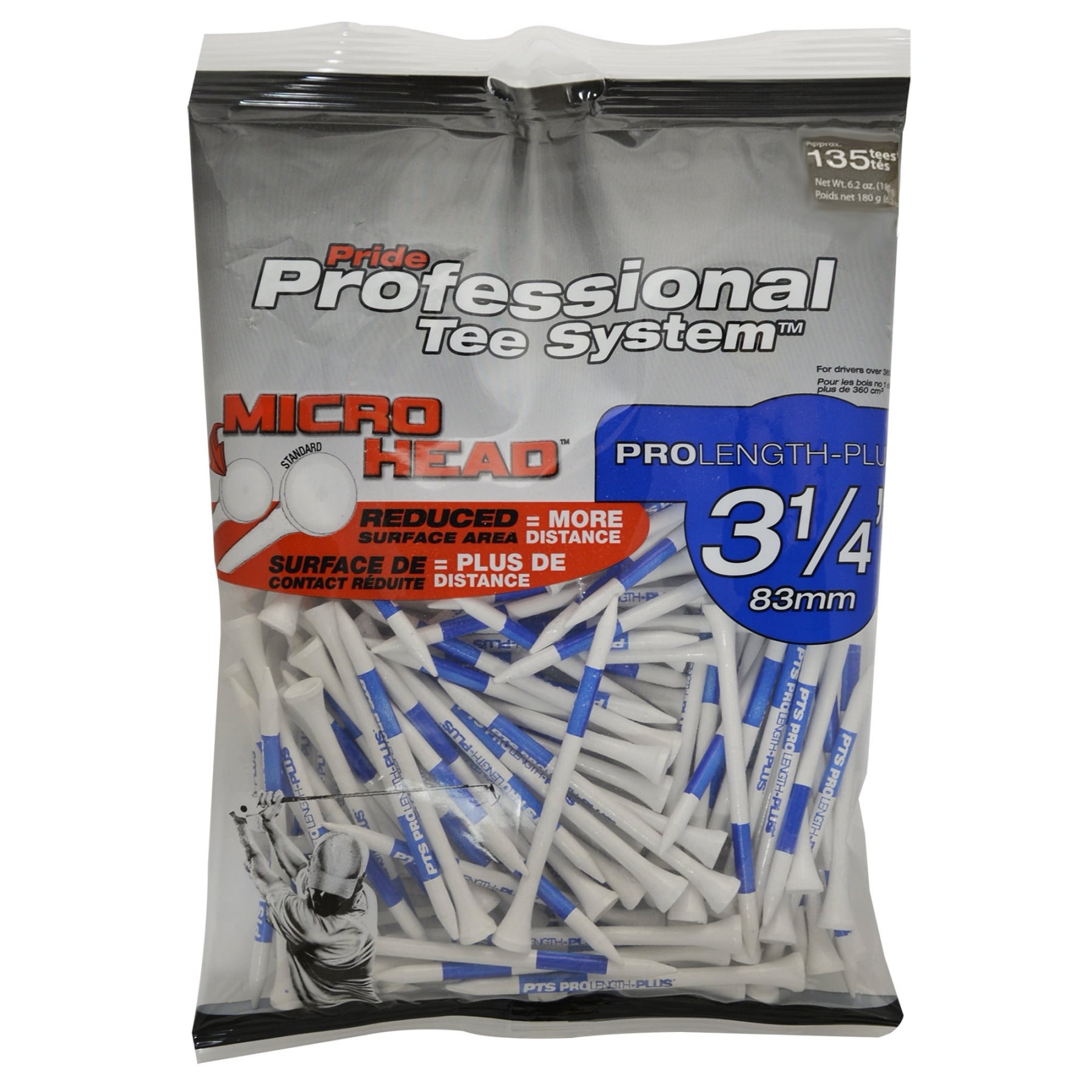Pride PTS 135Count Wood Micro Head Golf Tees, ProLengthPlus 3 ¼