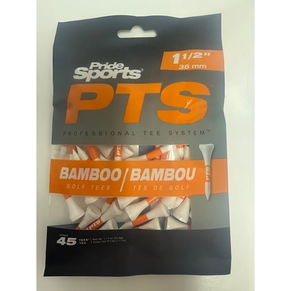 Pride PTS Professional Tee System Wood Golf Tee, 1-1/2", 45 Count, Bamboo