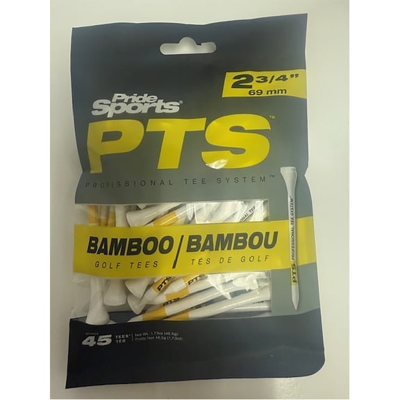 Pride PTS Professional Tee System, Bamboo Wood Golf Tee, 2-3/4", 45 Count, Strong, Consistent Performance