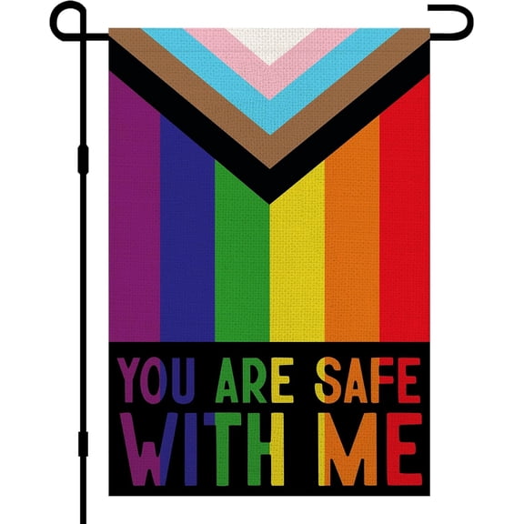 Pride Parade Rainbow Garden Flag Burlap12x18 Inch Double Sided, You Are Safe With Me LGBTQ Community Progress Gay Lesbian Transgender Bisexual Yard Outdoor Decorations DF853