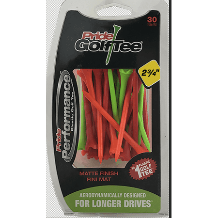 Pride Performance Plastic Golf Tees, 2 3/4" Matte Finish, Low-Resistance Head for Golf, Longer Drives – 25 Count Mixed Colors