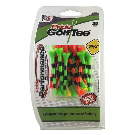 Pride Performance Plastic Golf Tees, Low-Resistance Head for Golf, Longer Drives, Durable & Stable Design, 3-1/4", Striped Citrus Mix – 25 Count