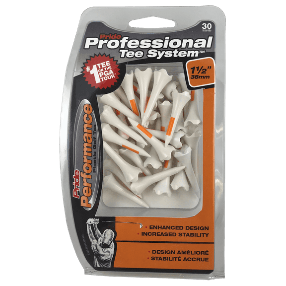 Pride Performance Plastic Golf Tees 1.5"  Low-Resistance Heads, Durable, 30 Count (PTS System)