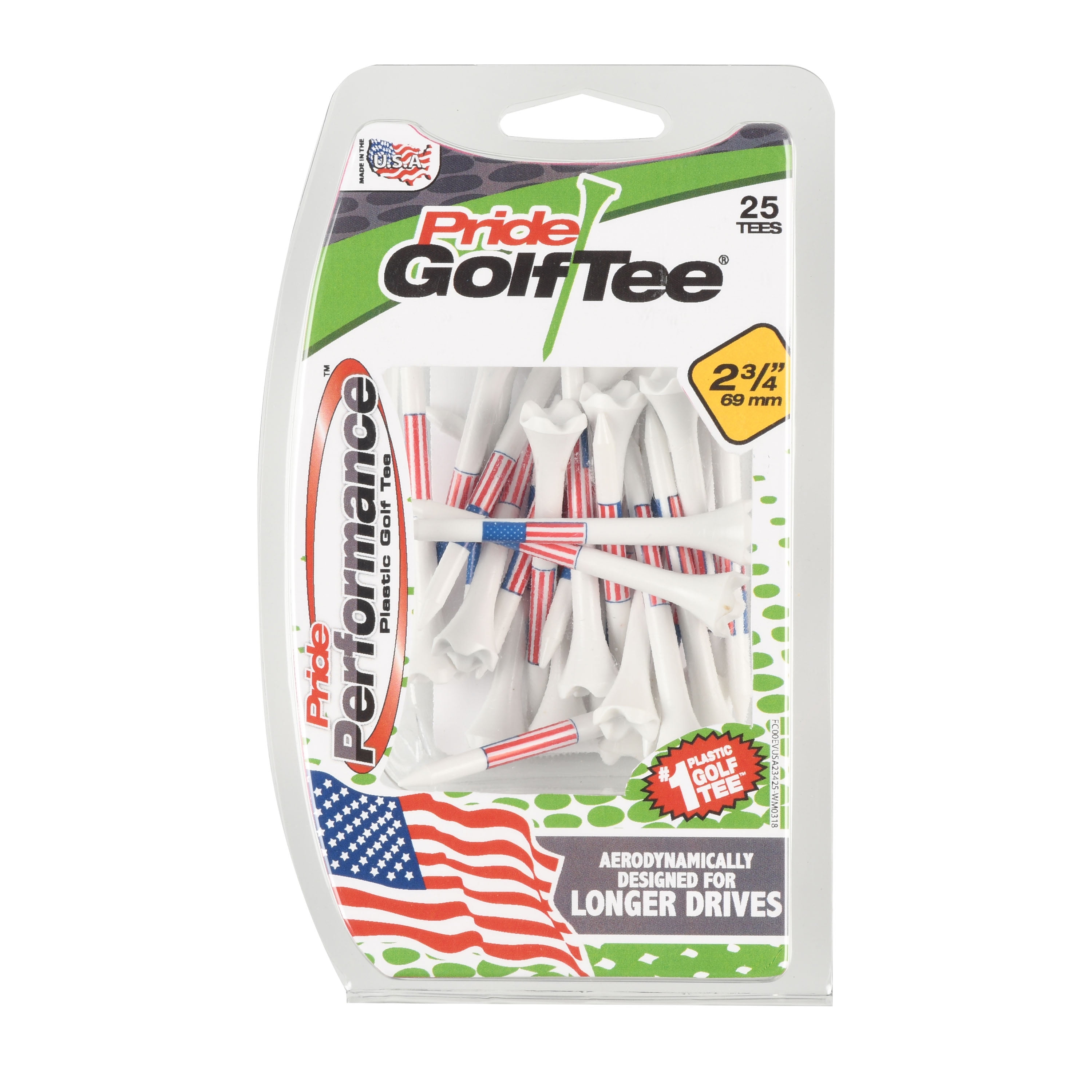 Pride Performance Golf Tees, Low-Resistance Head for Golf, Longer Drives, Enhanced Stability Plastic Flag Golf Tee, 2.75", 25 Count