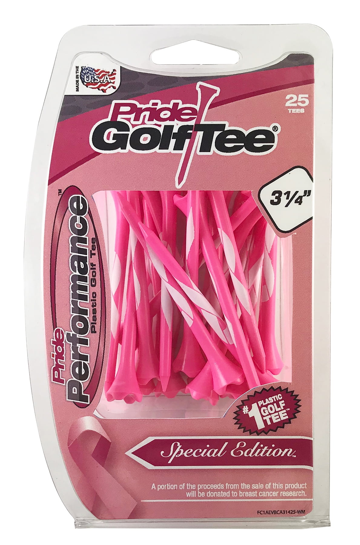 Pride Performance Breast Cancer Awareness Plastic Golf Tees - Low-Resistance, Enhanced Stability, 3.25" Pink Tees, 25 Count