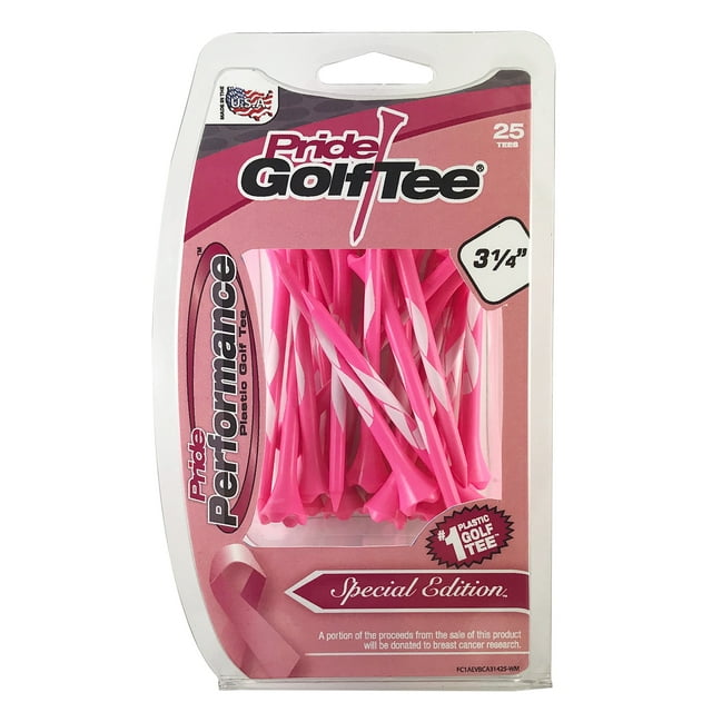 Pride Performance Plastic Breast Cancer Awareness Golf Tees 3.25 inch Pink, 25 count
