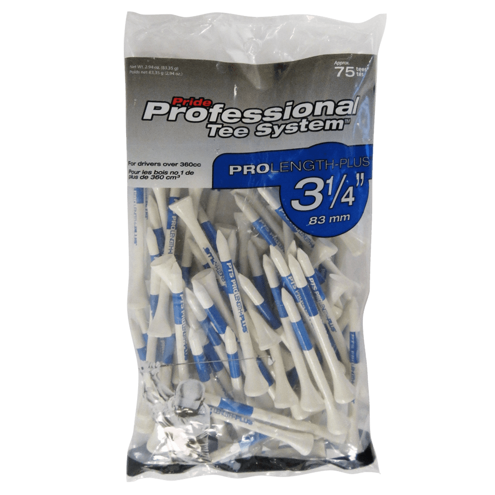 Pride Professional Tee System (PTS) – Color-Coded Hardwood Golf Tees, 3 1/4" Length, 75 Count, Durable Natural Wood for Consistent Setup