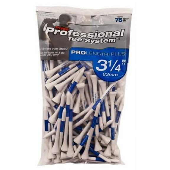 Pride Professional Tee System (PTS) Color-Coded Hardwood Golf Tees, 3 1/4" Length, 75 Count, Durable Natural Wood for Consistent Setup