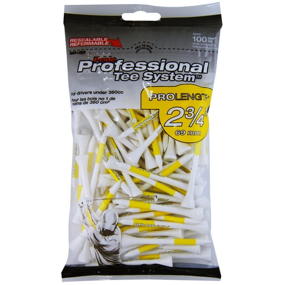 Pride Professional Tee System (PTS) – Color-Coded Wood Golf Tees for Easy Length Identification and Optimized Performance, 2.75", 100 Count