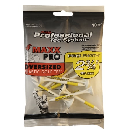 Pride Professional Tee System (PTS) MaxxPro Oversized Plastic Golf Tees, 2-¾" White, Durable Head for Golf, Easy Ball Placement, 10 Count