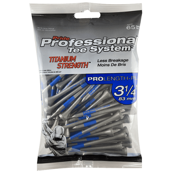 Pride Professional Tee System (PTS) – Color-Coded Golf Tees for Quick Length Identification, 3 1/4", Suitable for Driver, Hybrid & Iron, 65-Count Pack