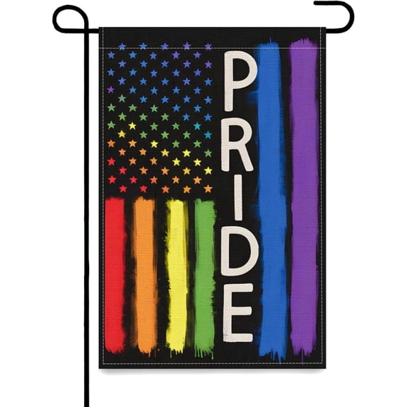 Pride Progress Rainbow Garden Flag Rainbow American Pride Flag 12x18 Inches Double Sided Burlap Love is Love Outdoor Decoration
