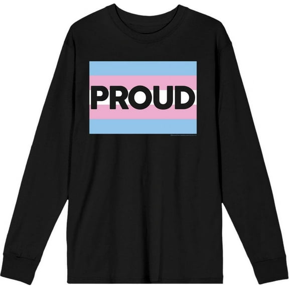 Pride Proud Trans Flag Adult Black Crew Neck Long Sleeve Tee-Medium