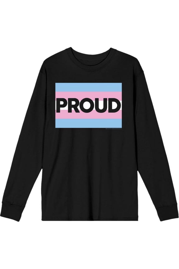 Pride Proud Trans Flag Adult Black Crew Neck Long Sleeve Tee-Small