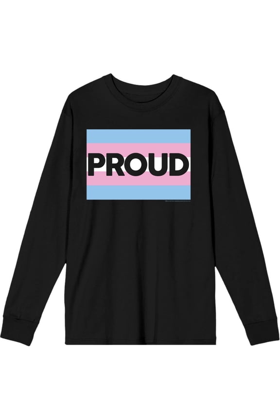 Pride Proud Trans Flag Adult Black Crew Neck Long Sleeve Tee-XXL