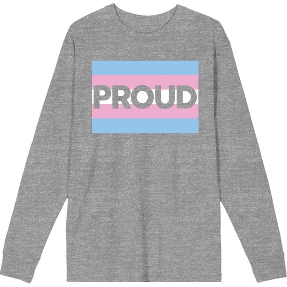 Pride Proud Trans Flag Adult Heather Gray Crew Neck Long Sleeve Tee-XXL