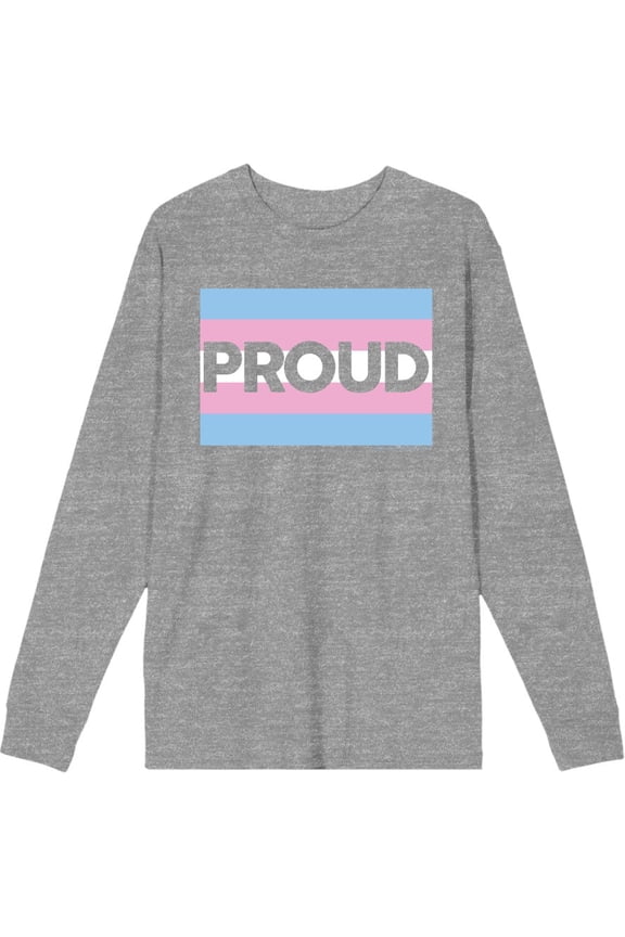 Pride Proud Trans Flag Adult Heather Gray Crew Neck Long Sleeve Tee-XXL
