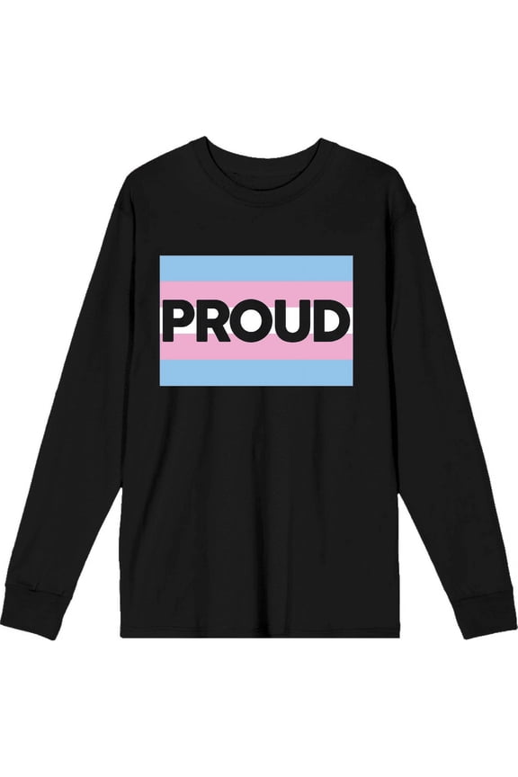 Pride Proud Trans Flag Black Adult Crew Neck Long Sleeve Tee-Small