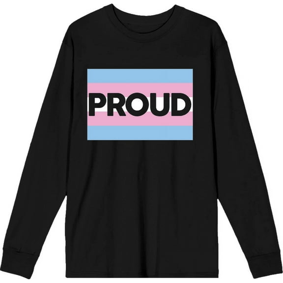 Pride Proud Trans Flag Black Adult Crew Neck Long Sleeve Tee-XL