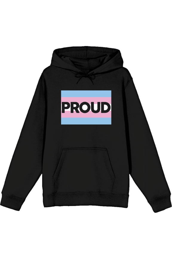 Pride Proud Trans Flag Black Adult Long Sleeve Hoodie-Large