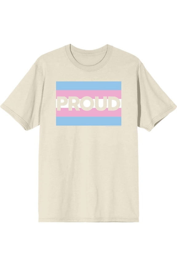 Pride Proud Trans Flag Men's Natural Crew Neck Short Sleeve Tee-Medium