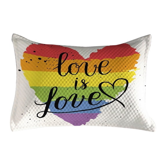 Pride Quilted Pillowcover, LGBT Gay Lesbian Parade Love is Love Hand Writing Paint Strokes, Standard King Size Accent Pillow Cover for Bedroom, 36" x 20", Multicolor, by Ambesonne