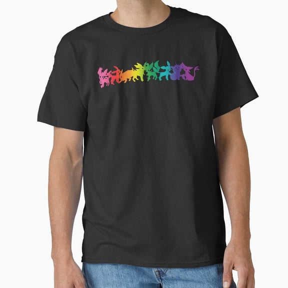Pride Rainbow Eeveeloution Retro Fun Colorful Cartoon Graphic Unisex T-Shirt, up to size 5XL