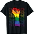 thumbnail image 1 of Pride Rainbow Flag Fist Straight Ally LGBTQ Gay Pride Month T-Shirt, 1 of 3