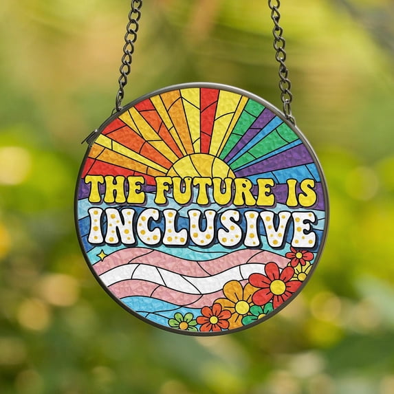 Pride Rainbow Flag Glass Suncatcher, LGBTQ+ Pride Window Decor, Colorful Diversity, 6.3 in