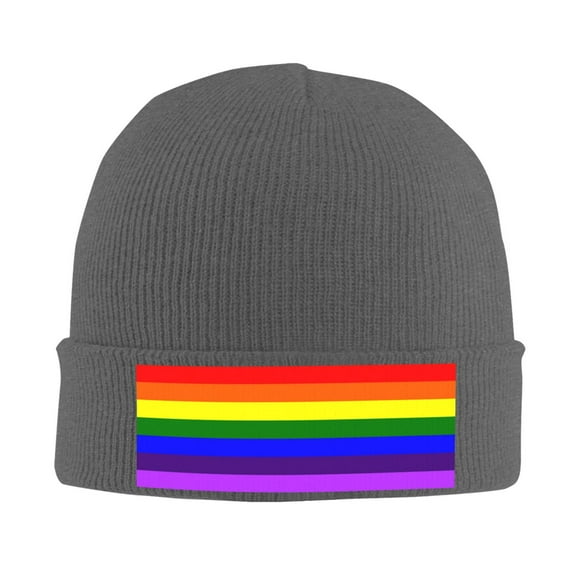 Pride Rainbow Flag Pattern Beanie Hat Knit Hat Skull Cap for Men Women Winter Hat Deep Heather