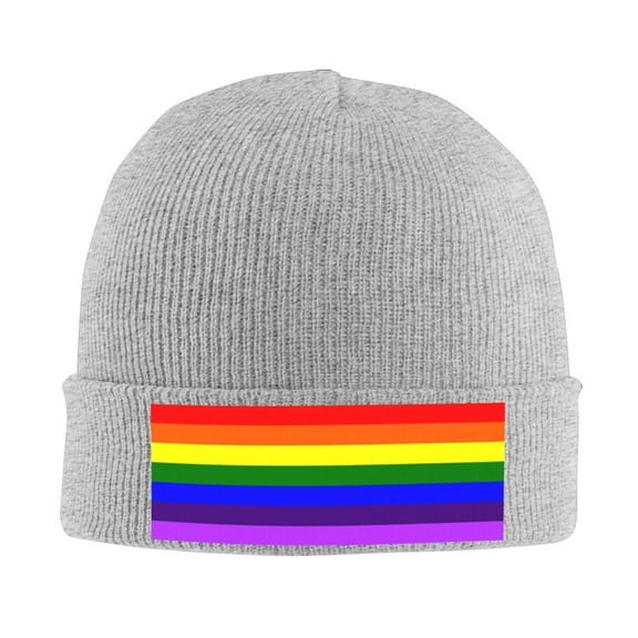 Pride Rainbow Flag Pattern Beanie Hat Knit Hat Skull Cap for Men Women Winter Hat Gray