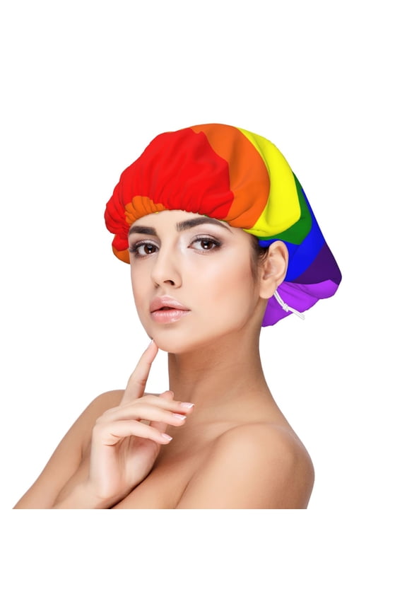 Pride Rainbow Flag Pattern Sleep Cap Satin Bonnet Sleeping Hat Soft Elastic Night Hair Cover For Women