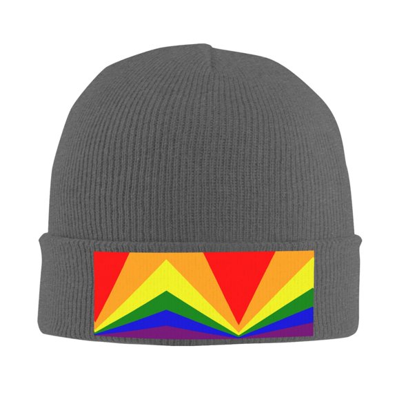 Pride Rainbow Flag Winter Beanie Hats for Men Women Warm Cozy Knitted Cuffed Skull Cap Deep Heather