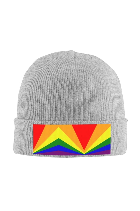 Pride Rainbow Flag Winter Beanie Hats for Men Women Warm Cozy Knitted Cuffed Skull Cap Gray