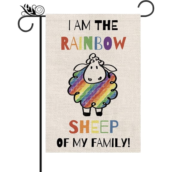 Pride Rainbow Garden Flag Rainbow Sheep Vertical Double Sided LGBT Lesbian Gay Transgender Pansexual Flag Farmhouse Yard Outdoor Decorations 12.5 x 18 Inch