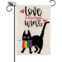 Pride Rainbow Garden Love Always Wins Black Cat Vertical Double Sided Gay LGBT Lesbian Transgender Pansexual Flag Farmhouse Yard Outdoor Decorations 12.5 x 18 Inch