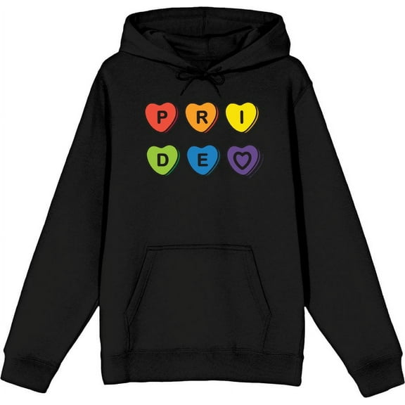 Pride Rainbow Hearts Adult Black Long Sleeve Hoodie-3XL