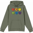 thumbnail image 1 of Pride Rainbow Hearts Adult Olive Long Sleeve Hoodie-Large, 1 of 3