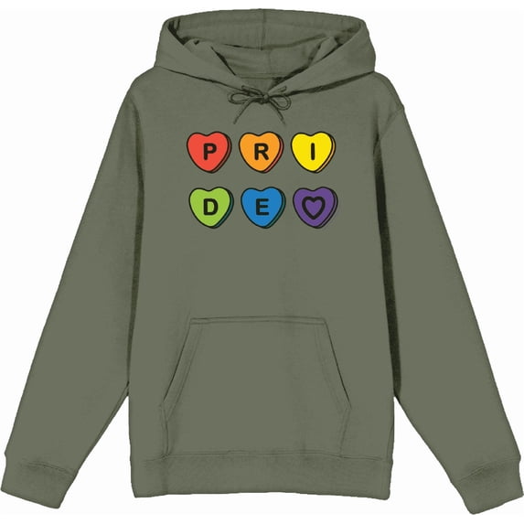 Pride Rainbow Hearts Adult Olive Long Sleeve Hoodie-Large